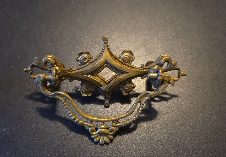 Pair of Antique Cast Bronze Drop Bail Drawer Pulls Naturally Aged