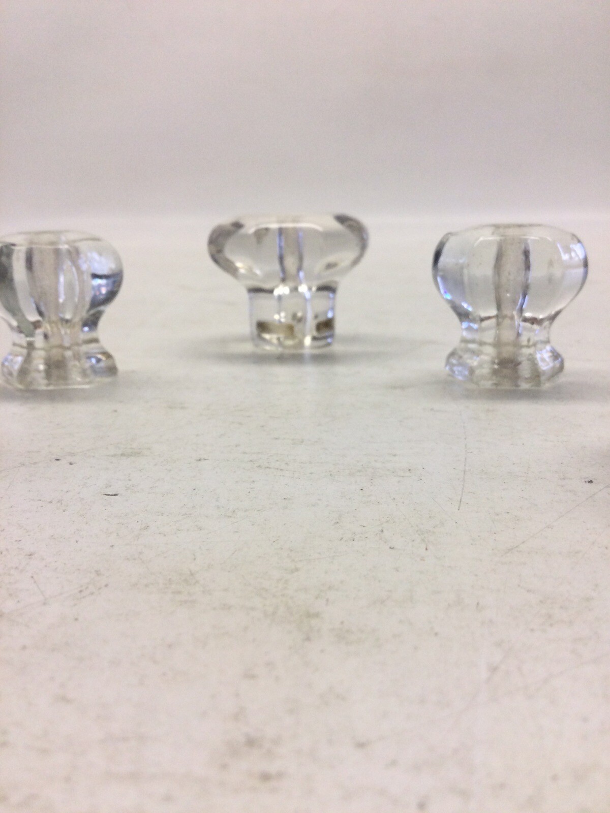 5) Antique Hexagon Glass Drawer Knob Pulls, Two Pairs, One Single