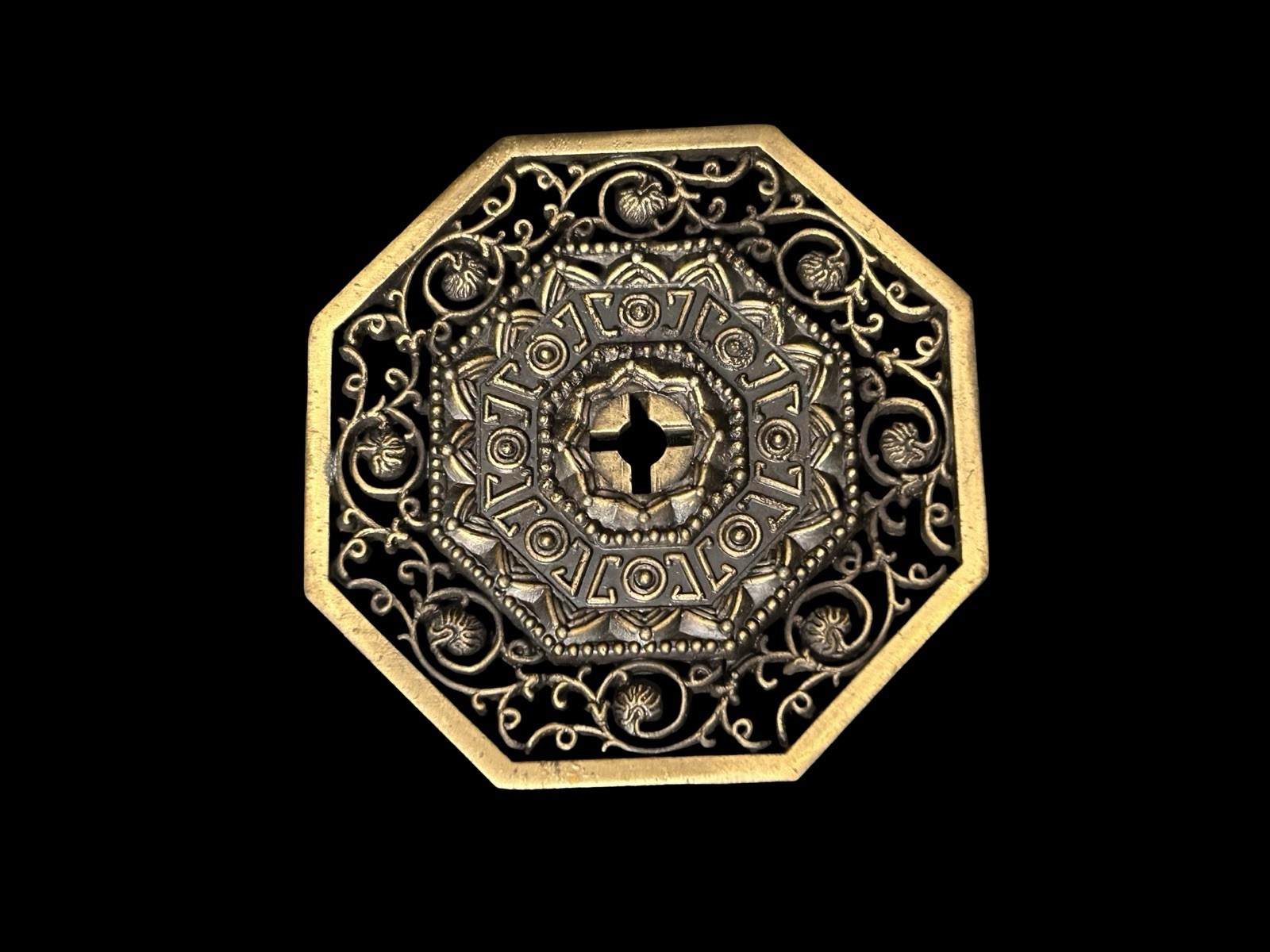 4 Vtg Allison Japan Ornate Filigree Backplate Hexagon Escutcheon Ornate Golden