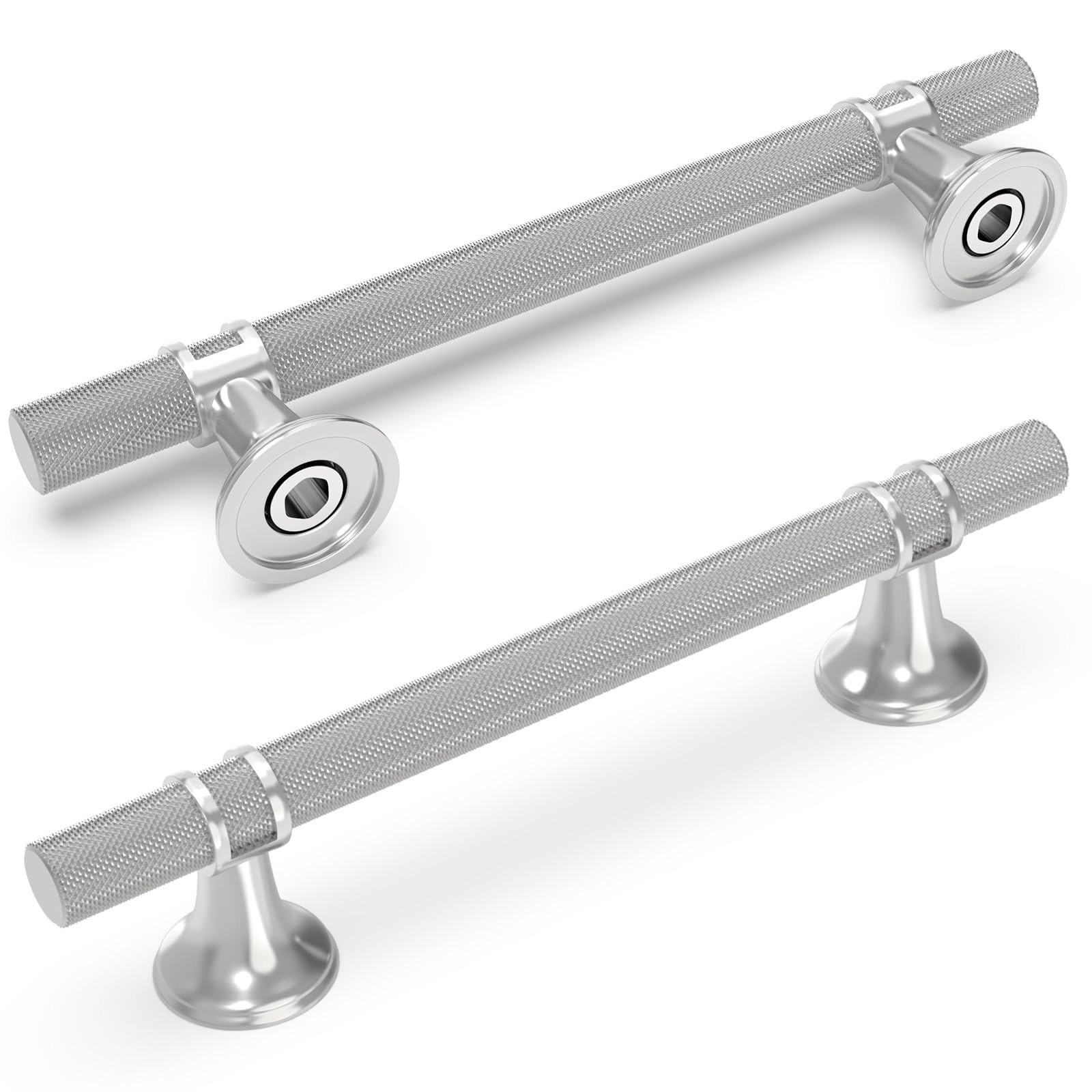 10 Pack 5 Inch Cabinet Pulls knurled Brushed Satin Nickel Kitchen Cabinet Han…