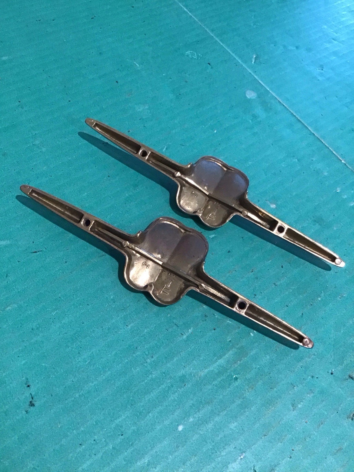 Lot of 2 Vintage MCM TT-13 Atomic Brass Plated Drawer Dress Pulls 3.5″ COC