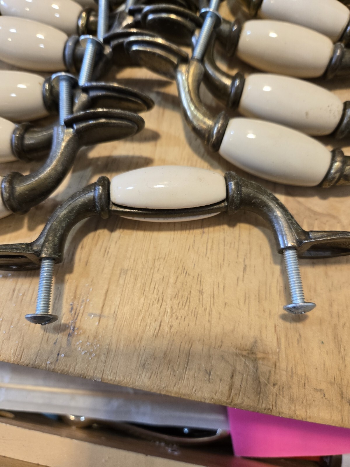 Vintage Cabinet Door Drawer Handles Set Of 35 Taiwan Ceramic Beige 3” Ctr 5”L