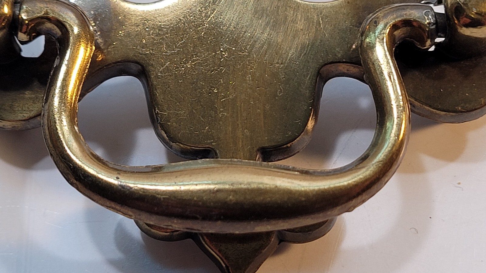 Vintage Brass Drop Bail Pull Handle Drawer w Bolts 2.5 inches between bolts