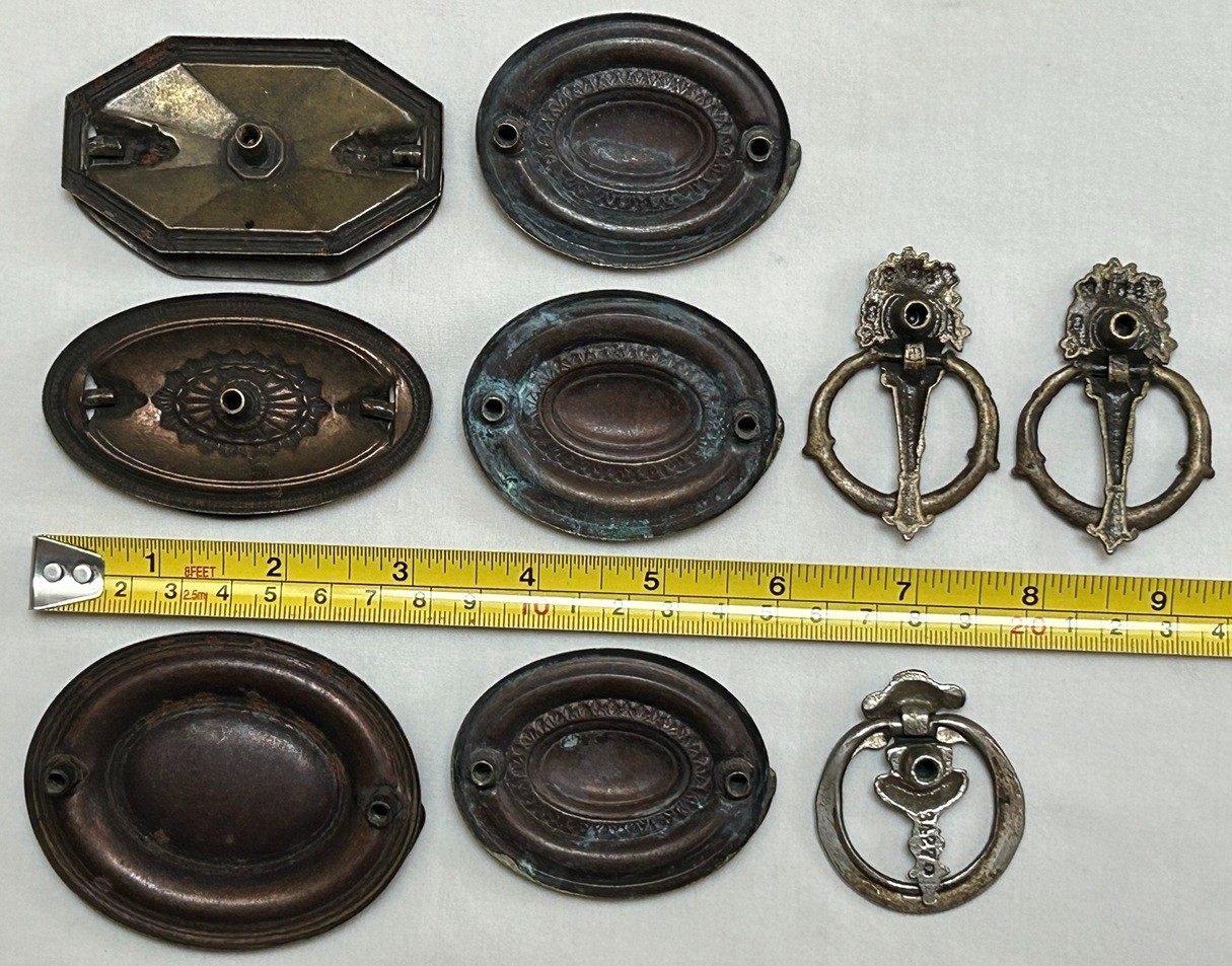 Vintage Hepplewhite Brass Drawer Pulls Handles & Victorian Ring Pulls Mixed Lot