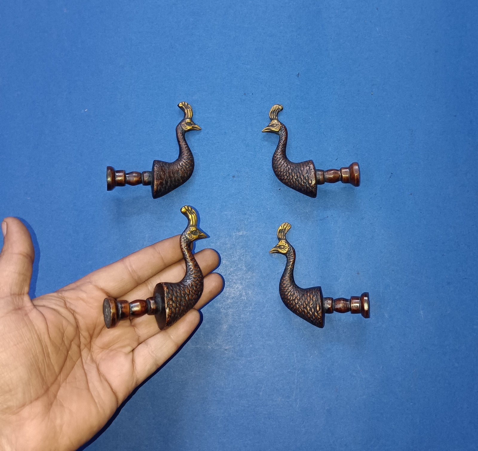 Peacock Head Shape Home Window Knob Brass Drawer Knobs Set of 04 Pieces GTX