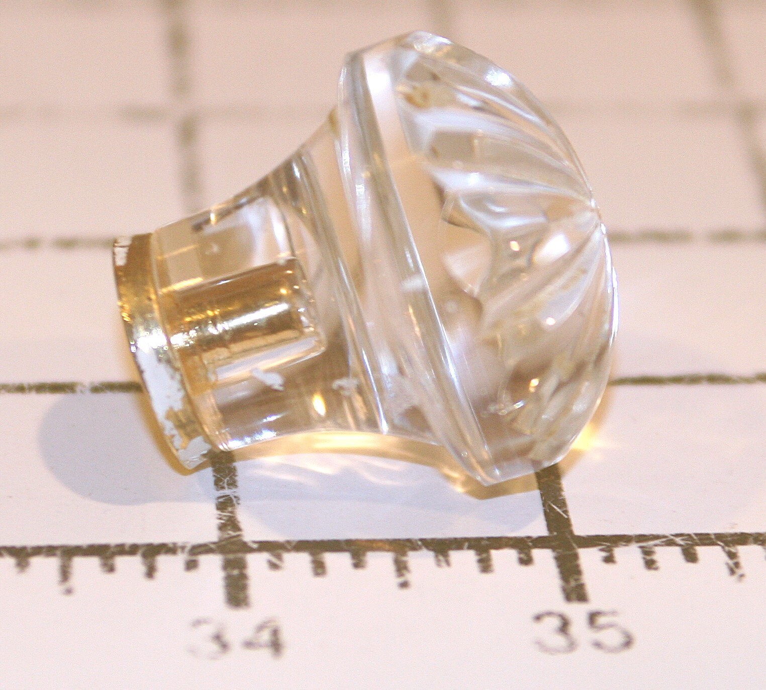 Set/5 Clear Glass Dresser Knobs 1.5” Tall 1.5 wide brass base