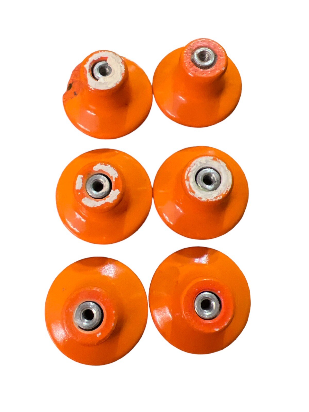 VTG Retro 1970s MCM Orange Mushroom 6 Porcelain Drawer Door Pull Knobs READ
