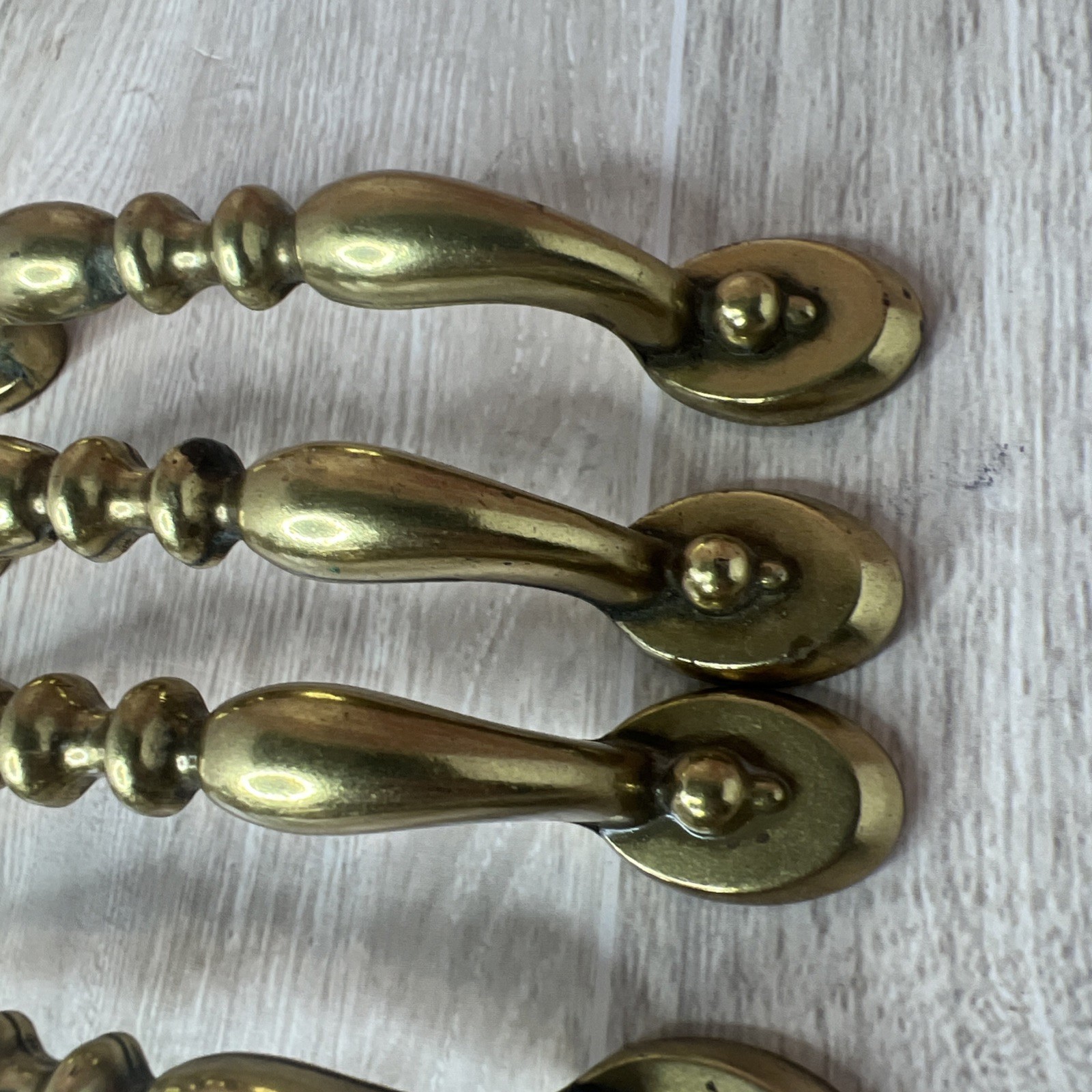 7 Antique MCM Brass Cabinet Handles 3 Inch on Center with Screws