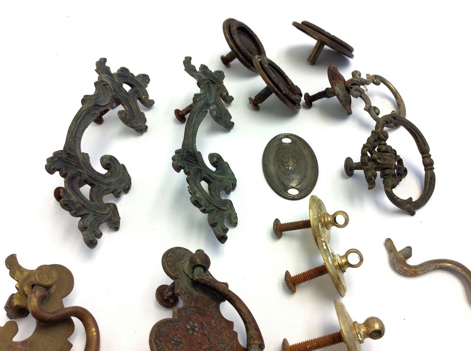 Antique & Vintage Mixed Lot –Brass Metal Drawer Pulls, Handles, Parts & Hardware