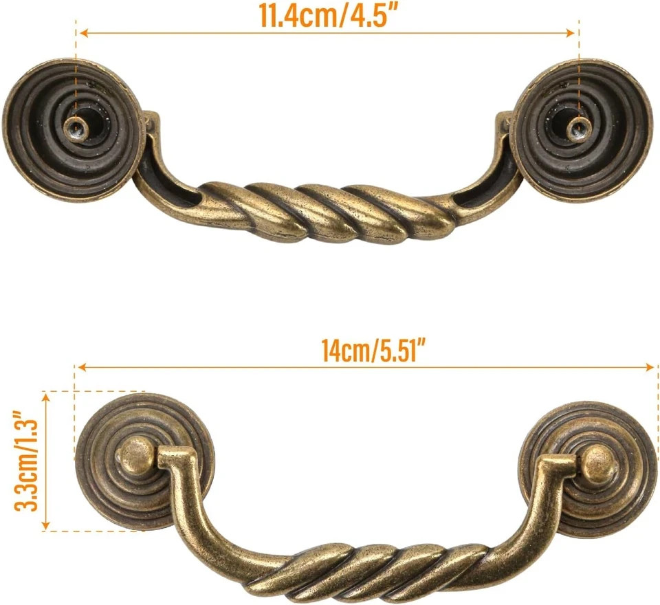 4.5” C-C Center Drawer Pulls, 4 Pack Antique Bronze Bail Drop Swing Handles for