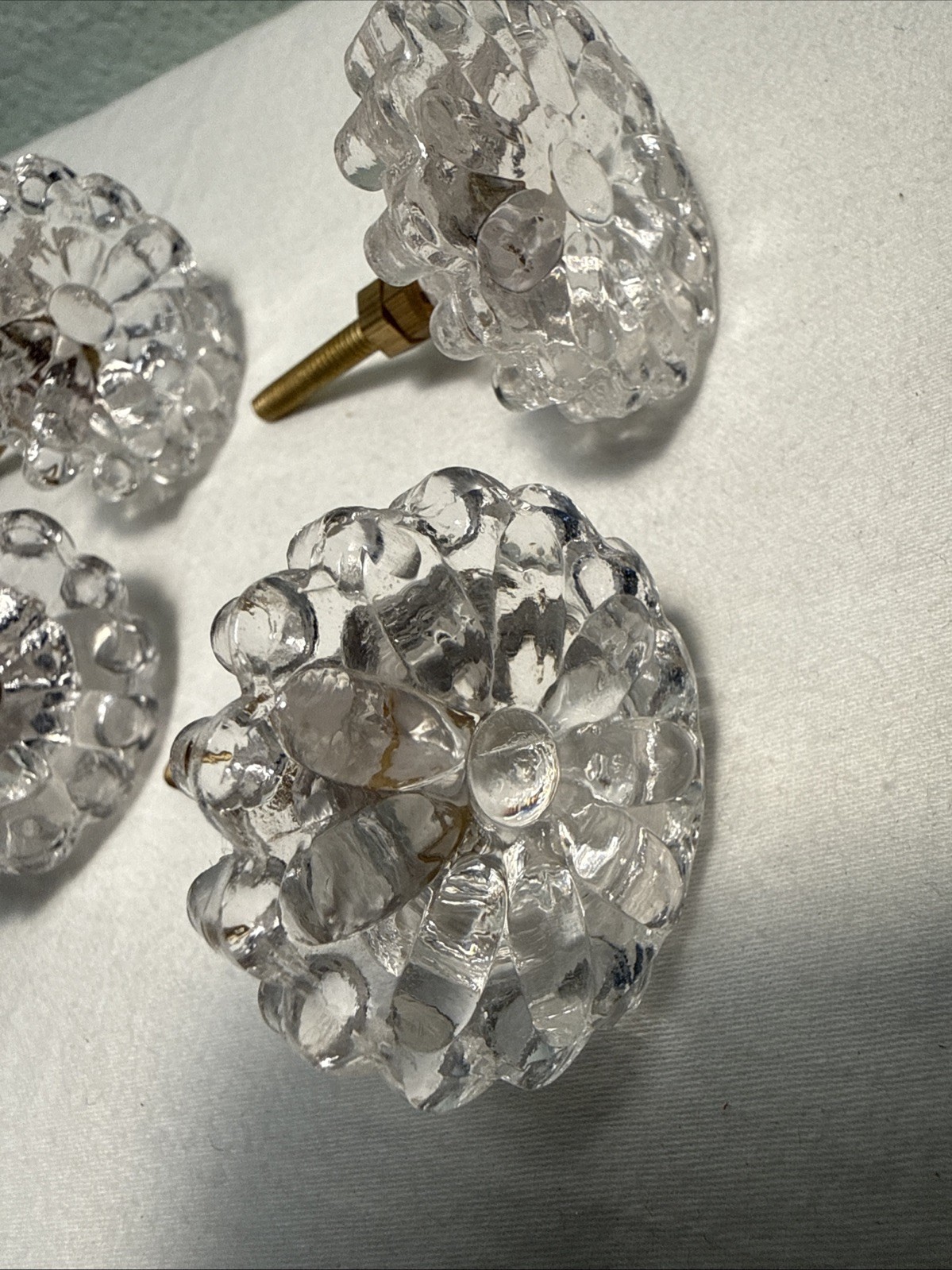 DRAWER CABINET KNOB PULL Flower Floral Clear Glass Fancy Chic Cottage LOT 4
