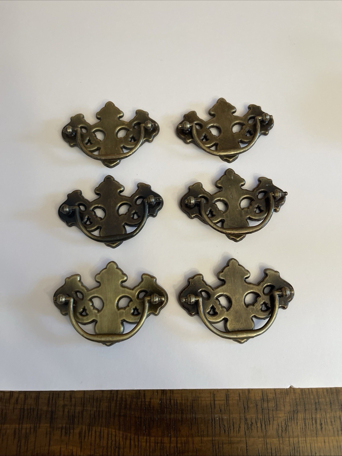 Lot of 6 Vintage 3-in Center to Center Brass Bail Drop Drawer Pulls