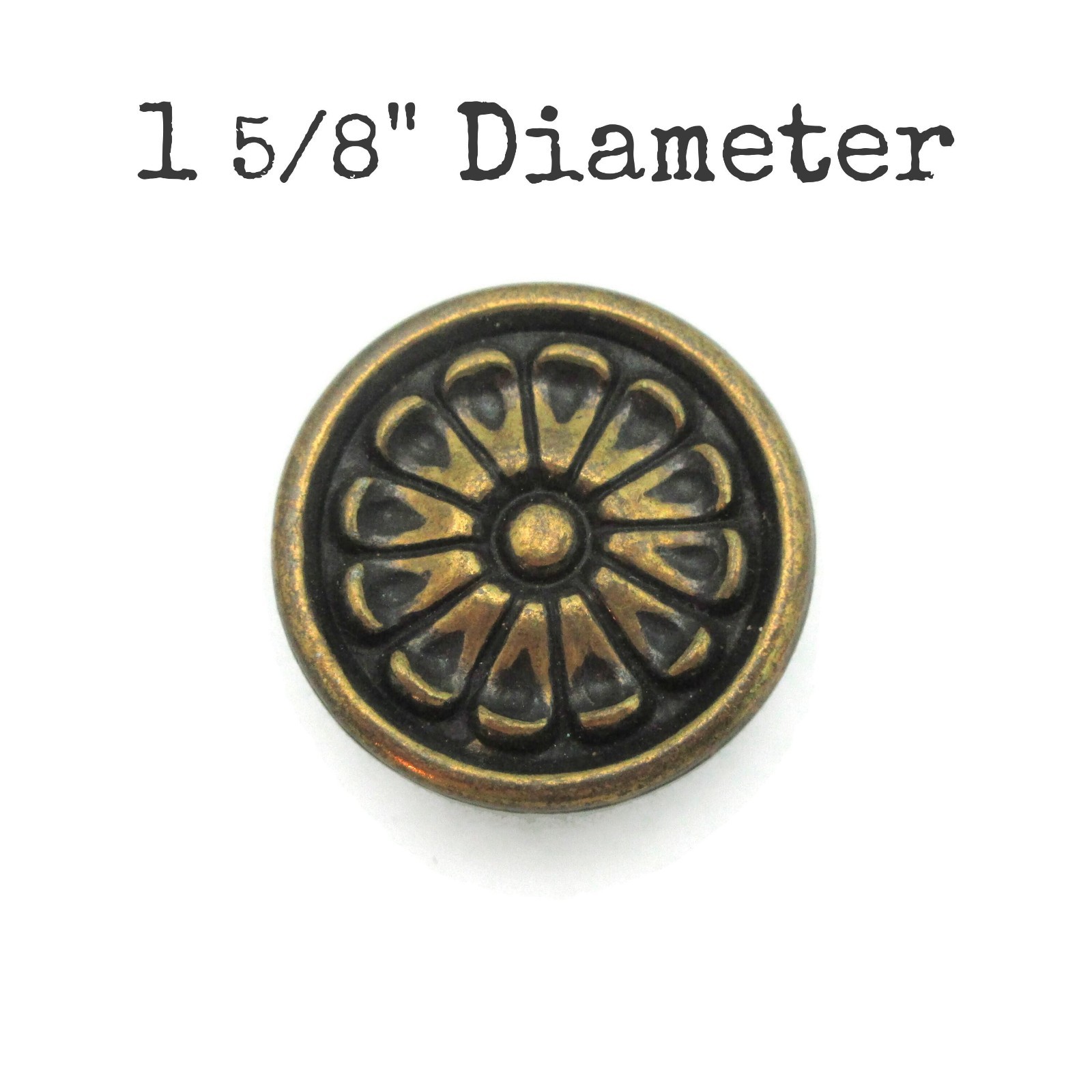 Vintage Floral Drawer Knob 1 5/8″ Diameter Round Brass Tone Pull KBC N5658 LF8