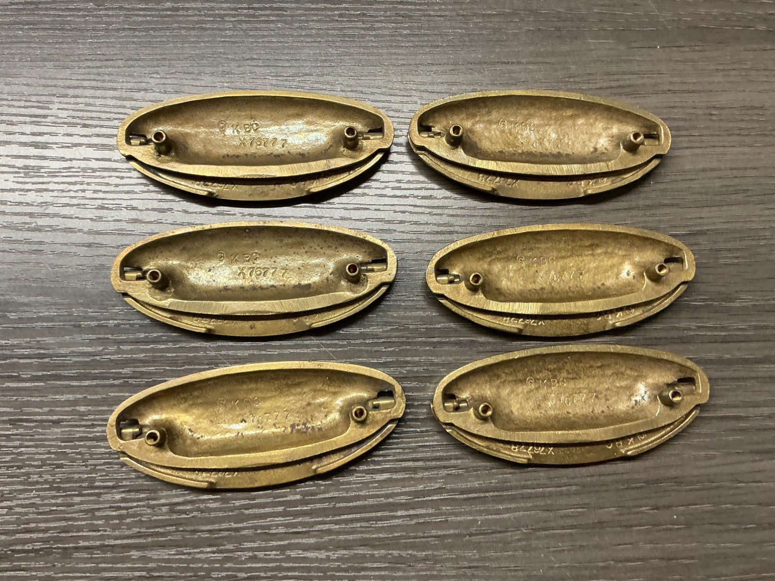 6 Vintage Keeler Brass Oval Campaign Style Solid Brass Cabinet Drawer Pull (37