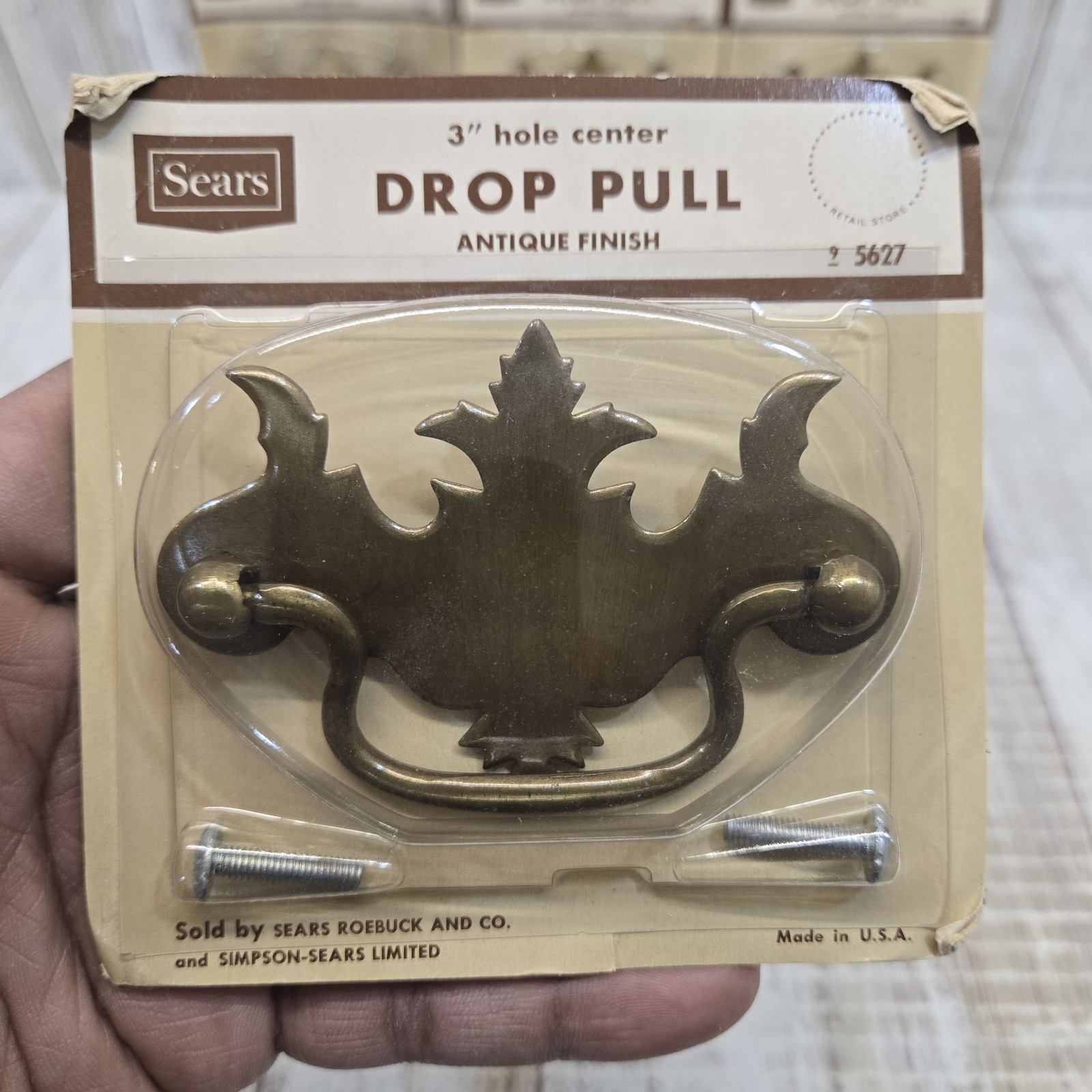 Lot Of 6 Vintage NOS Sears Roebuck #5627 Door Drawer Drop Pull Handle 3″ Hole