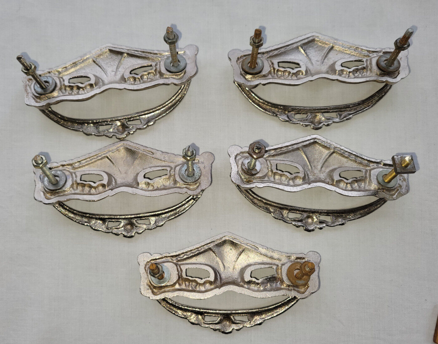 Set of 5 Nickel Plated Brass Drawer Pulls 4″ with Bail Handles