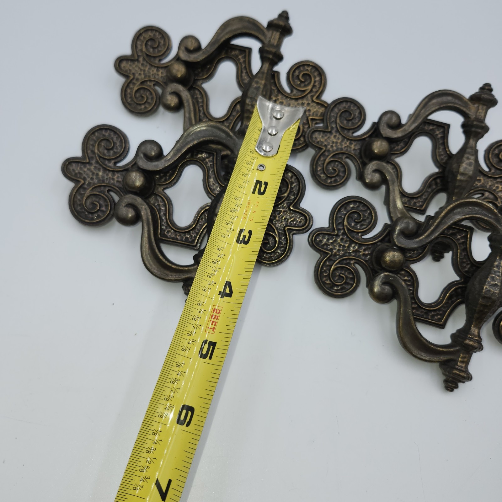 4 Brass Celtic Moorish Drawer Bail Cabinet Door Ring Pull Handle & Backplate