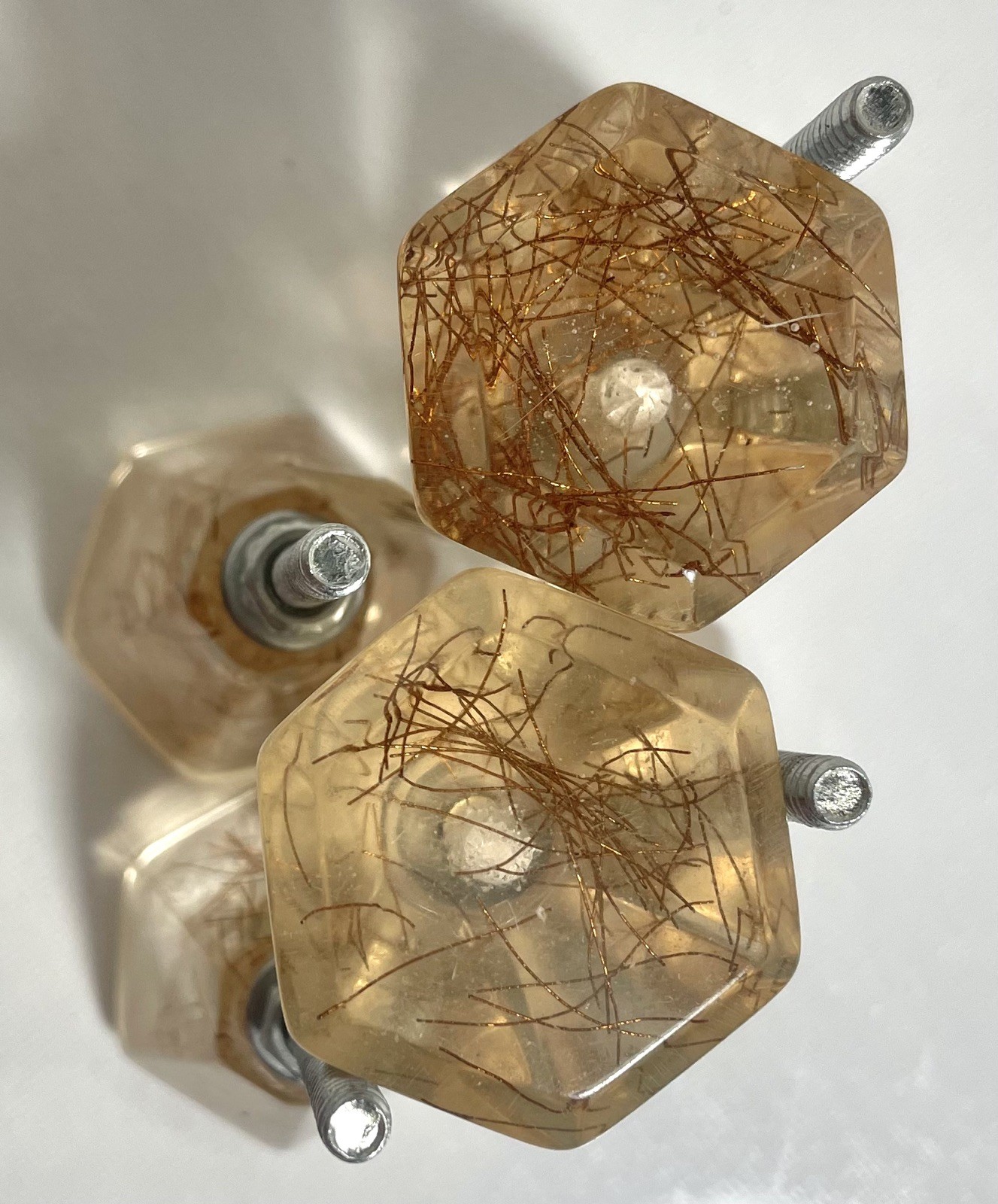 6 World Market clear Resin/Acrylic Copper threads hexagonal cabinet knobs,Pulls