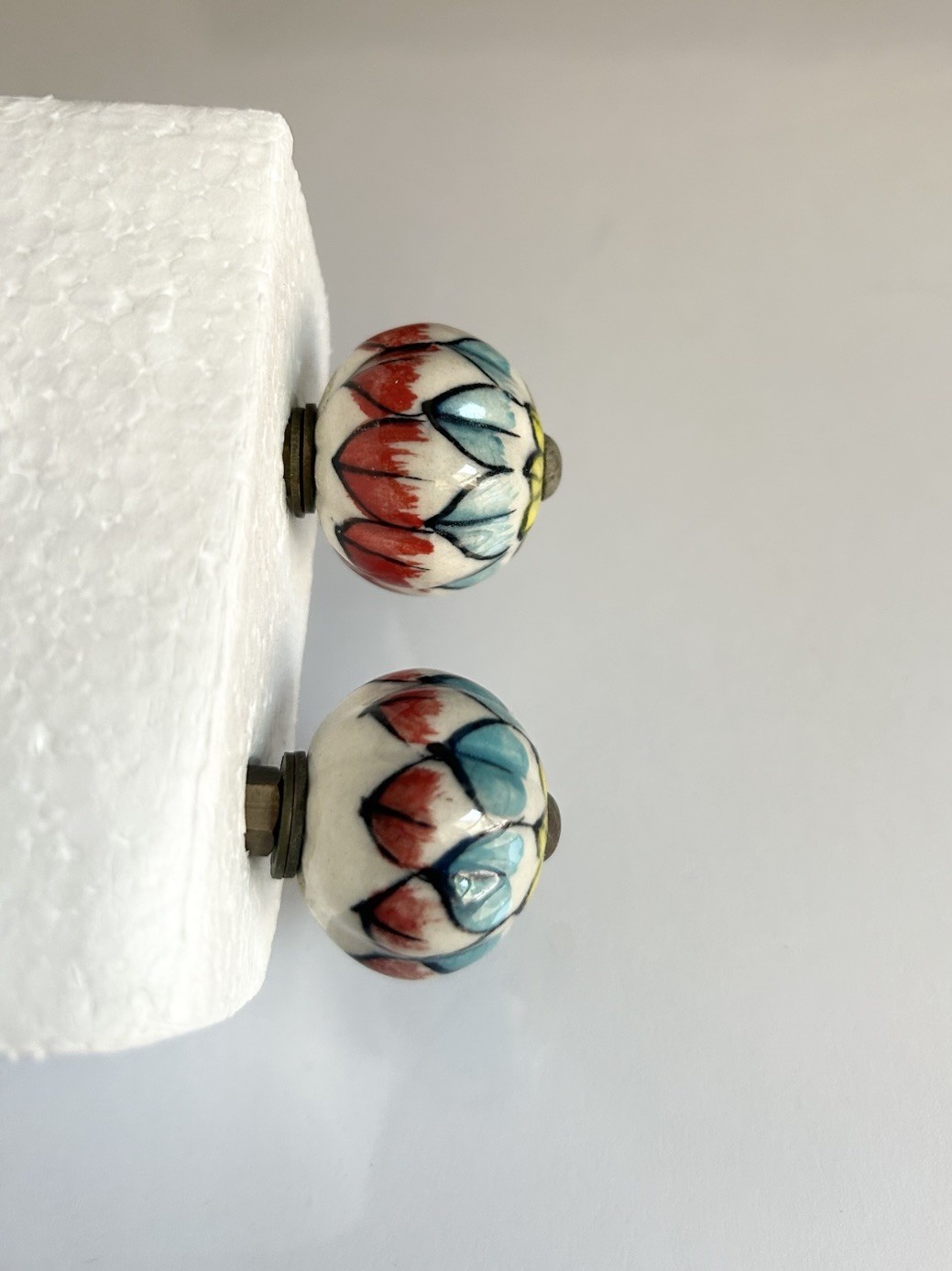 Vintage Floral Ceramic Brass Pull Knobs Cabinet Dresser Knobs Drawer