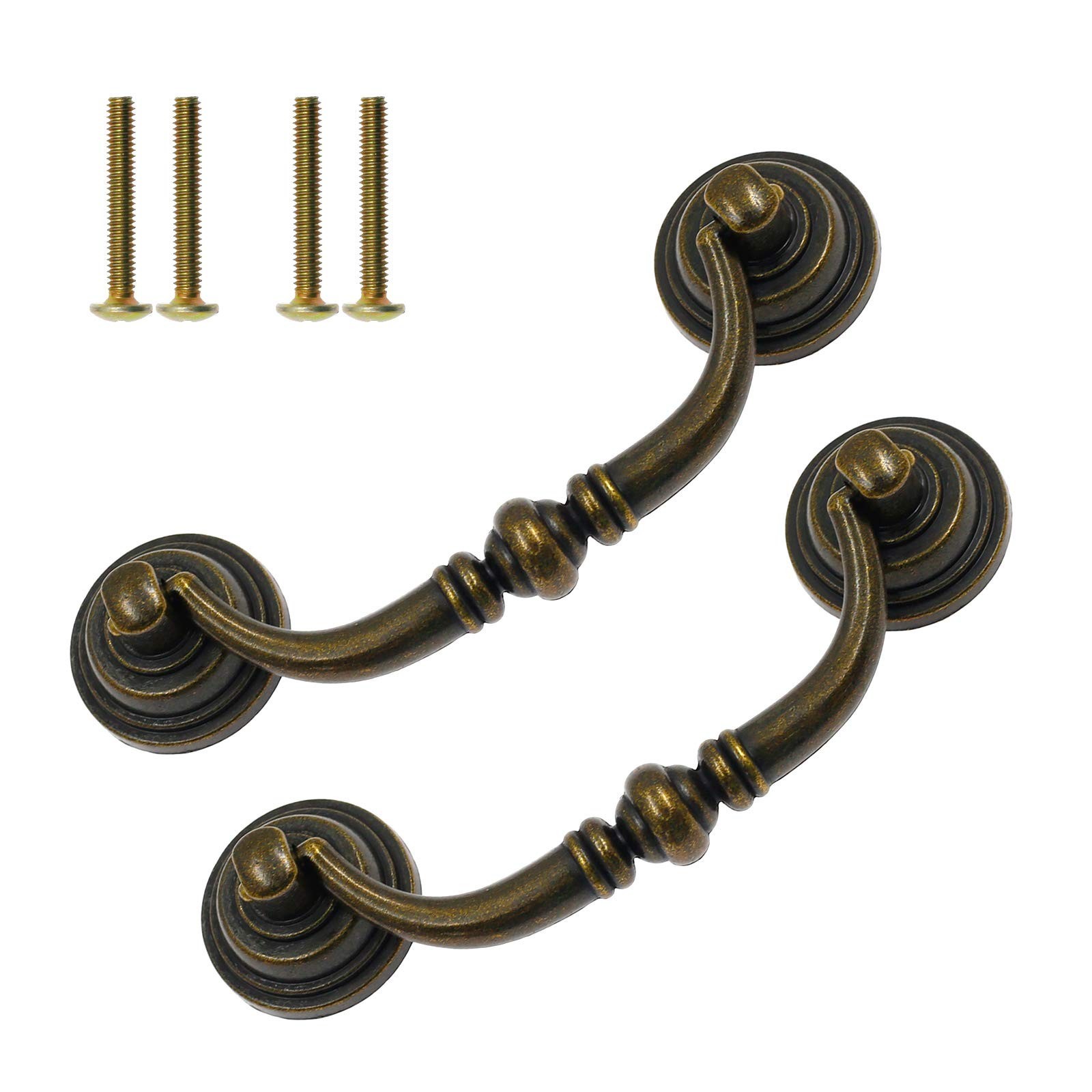 8Pcs Antique Bronze Bail Pull Handles, 3.5″ Hole, Drop Drawer Pulls for Desks