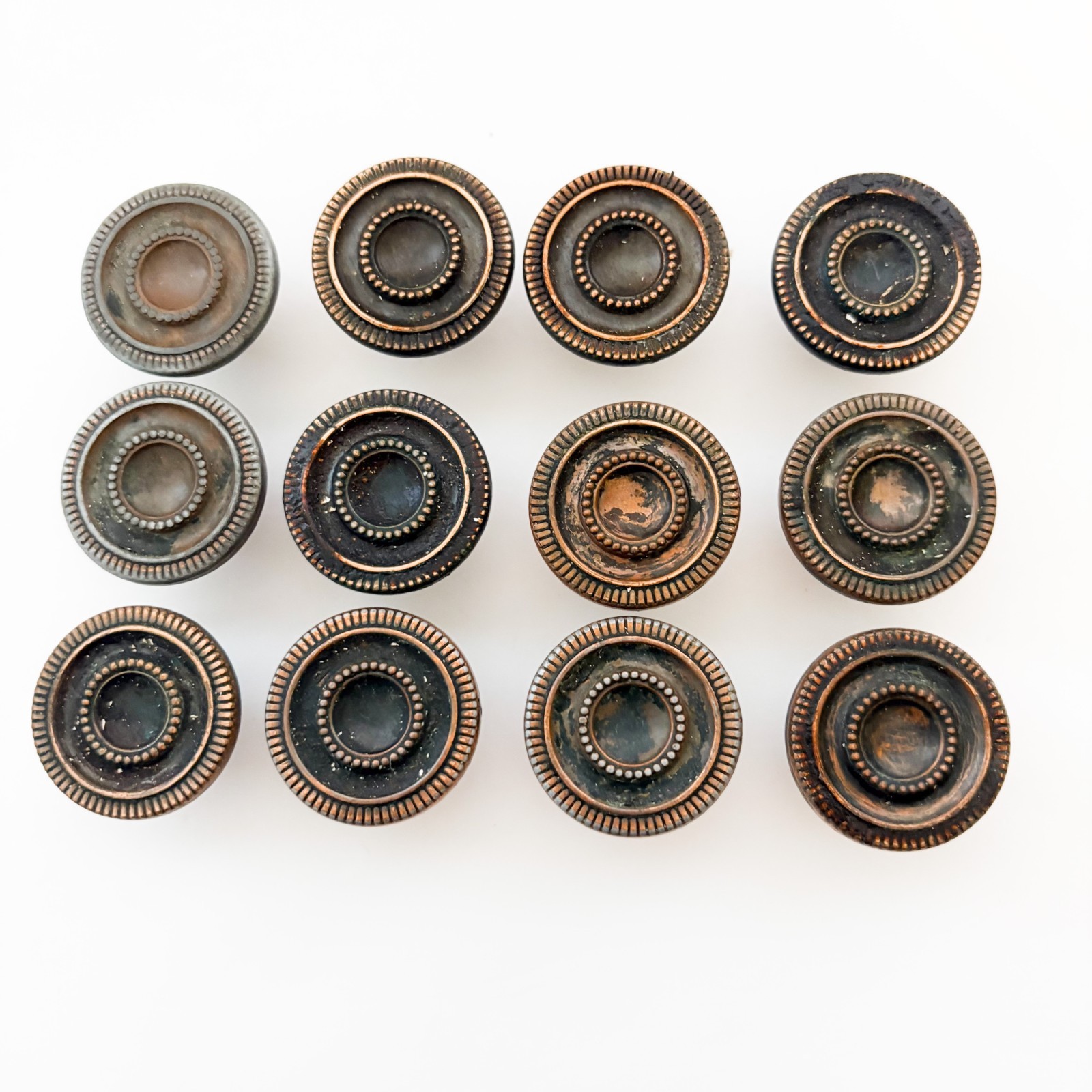 Lot of 12 Vintage Bronze Tone Cabinet Door Drawer Round Knob Pull Handle 1 1/8″