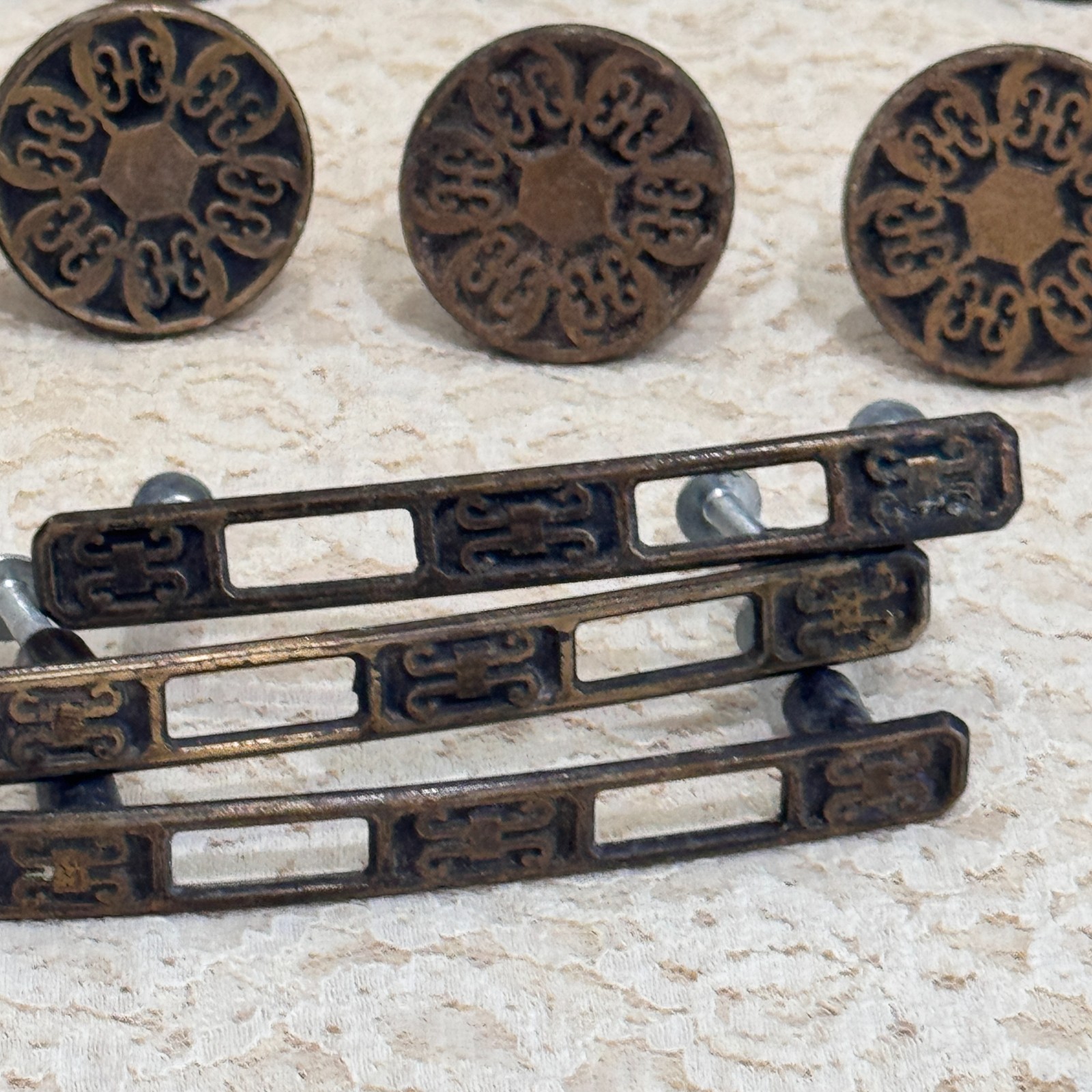 15pc Vintage JB JayBee Brass Cabinet Knobs Drawer Pulls Patina Hardware Lot