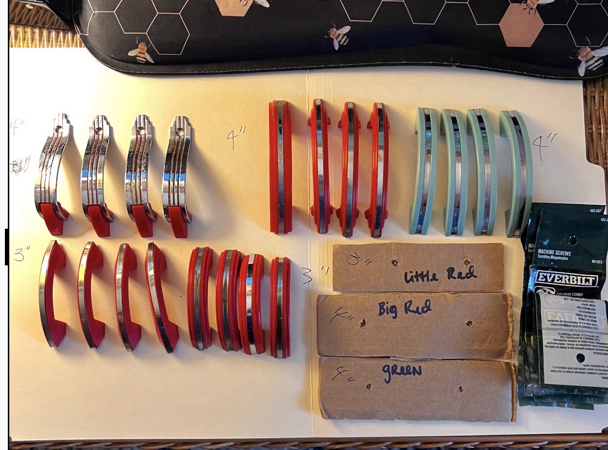 20 Vintage ART DECO MCM Diner Style Kitchen Cabinet Handles Pulls Red Green