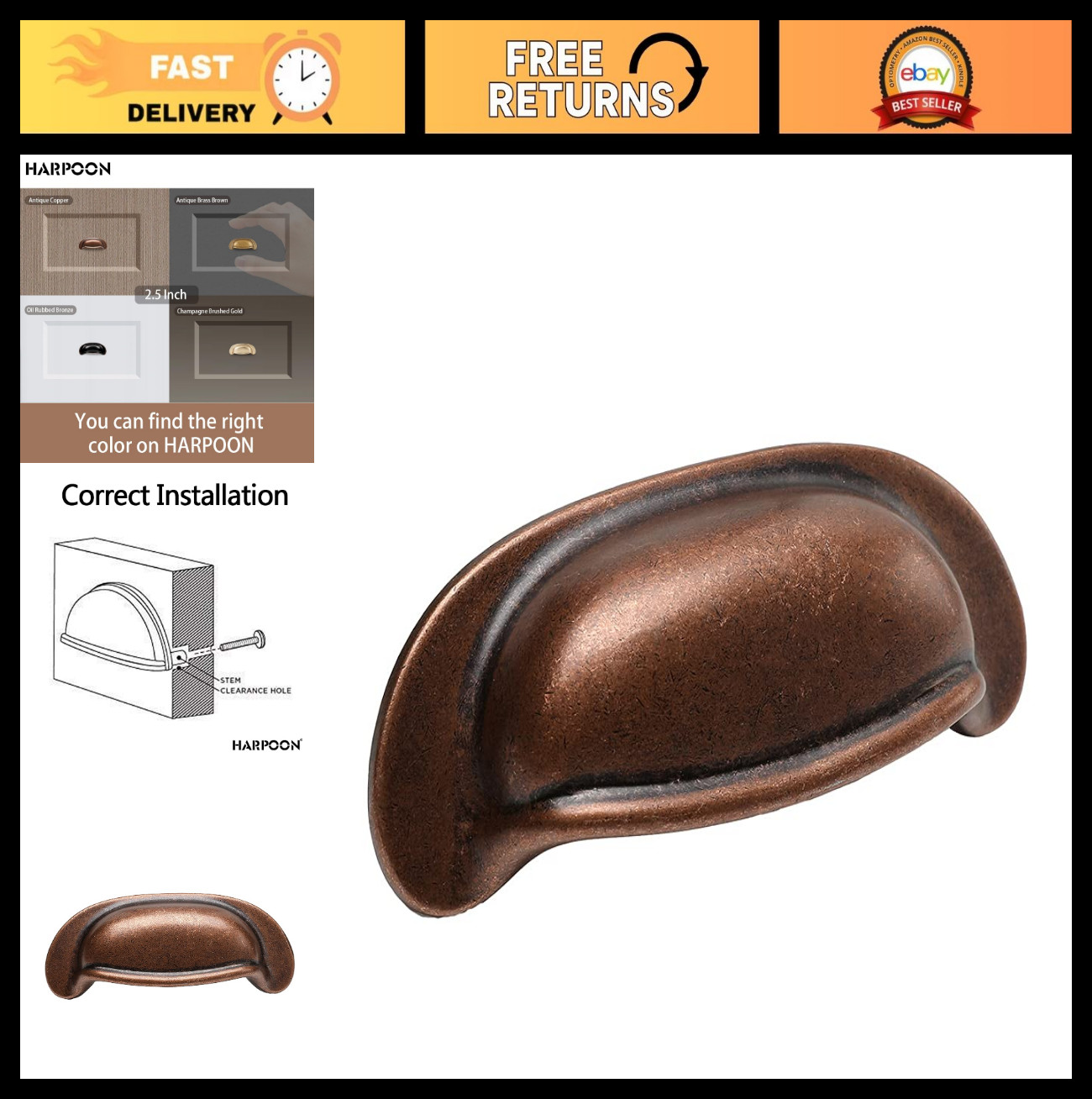 10 Pack Bin Cup Drawer Handles 2.5″ Antique Copper Kitchen Cabinet Pulls