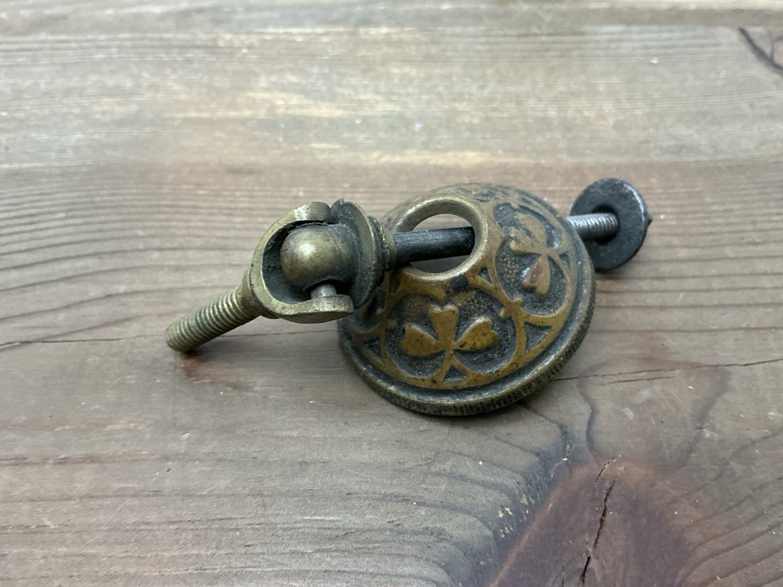 2 Antique Drop Drawer Pulls, Parts Brass Black Wood Teardrop Victorian/Edwardian