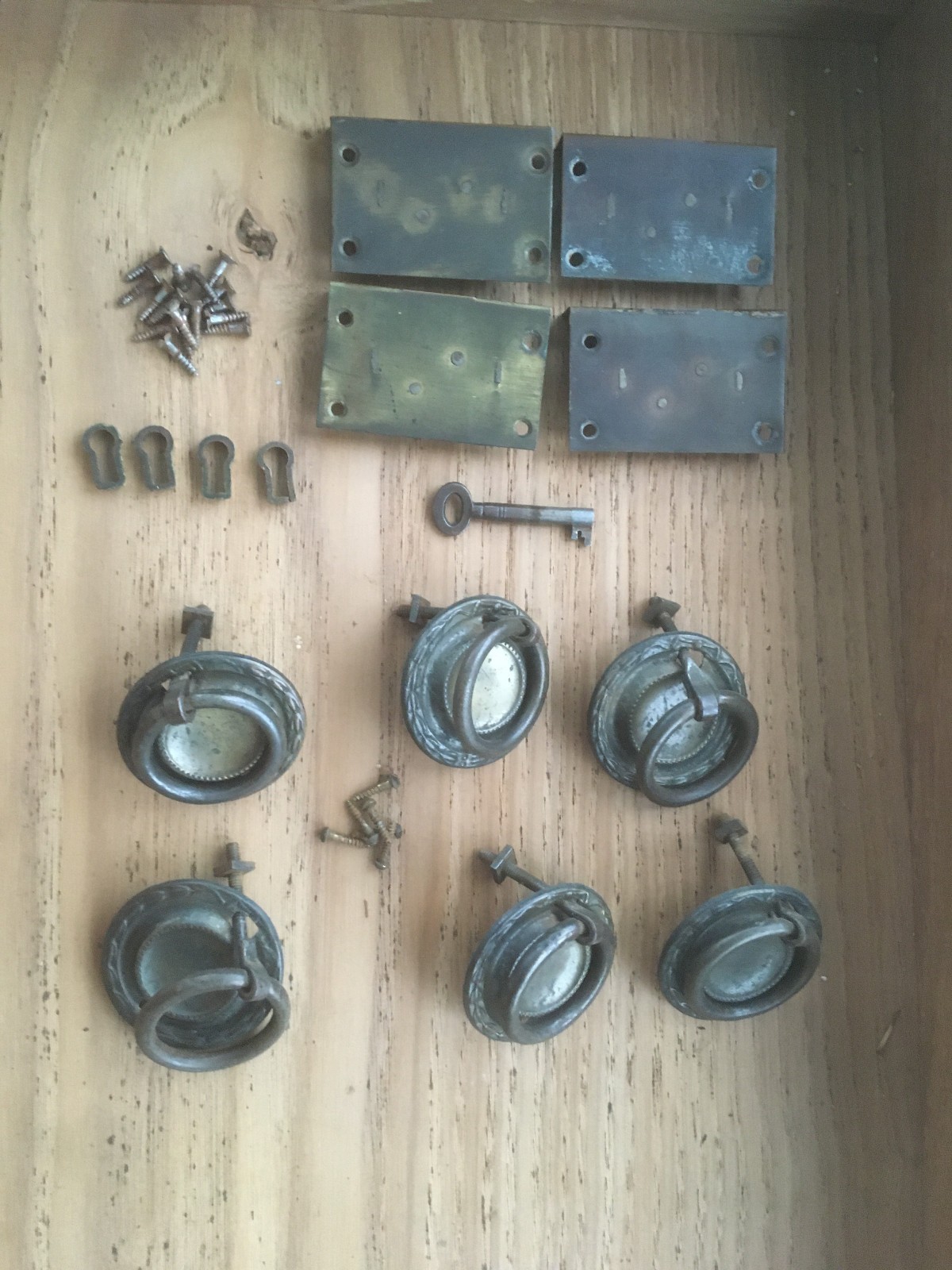 Antique Drawer Hardware Four drawers locks, key, pulls H.A.S Branding
