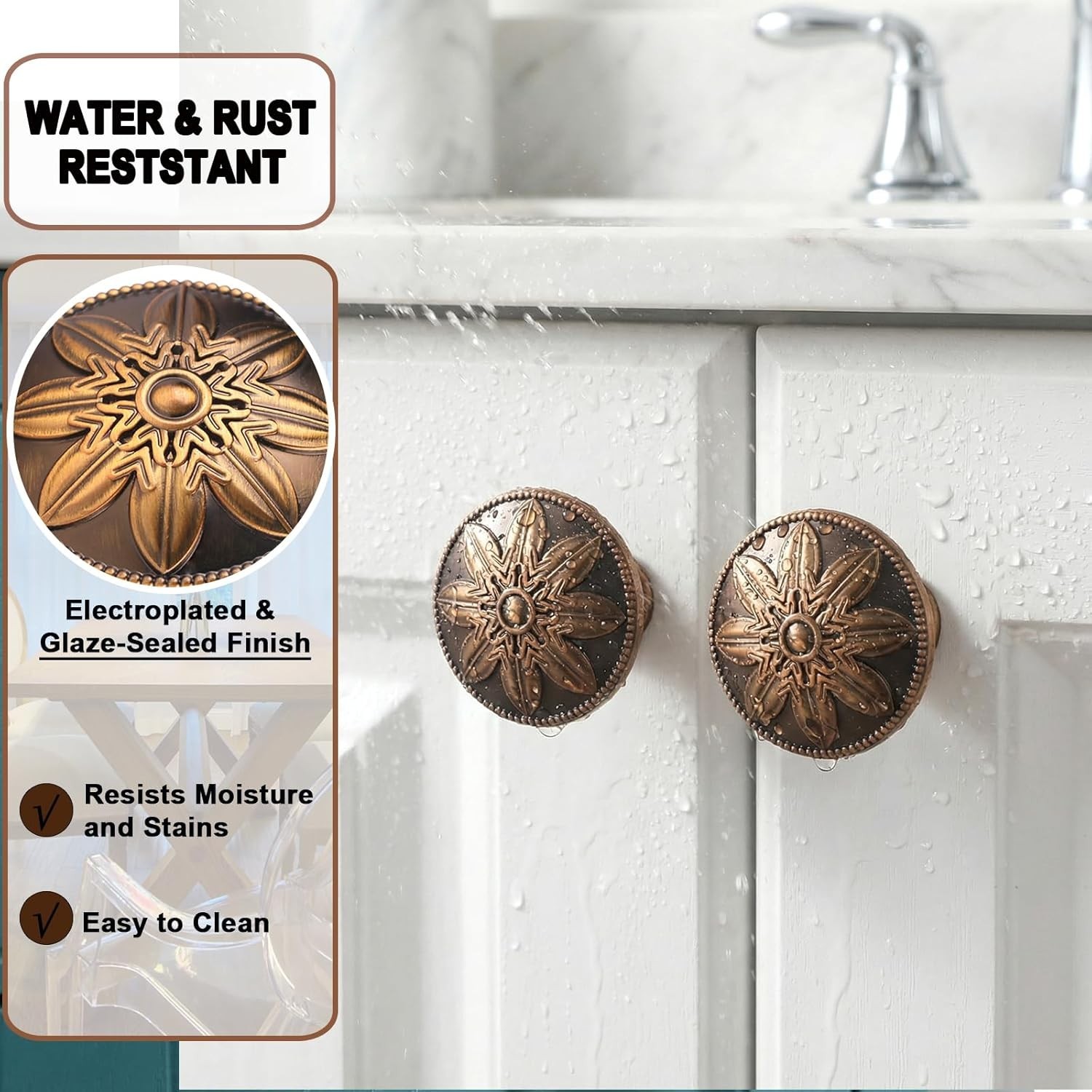 Antique Brass Cabinet Knobs 8 Pack Vintage Round Drawer Pulls for Cabinets