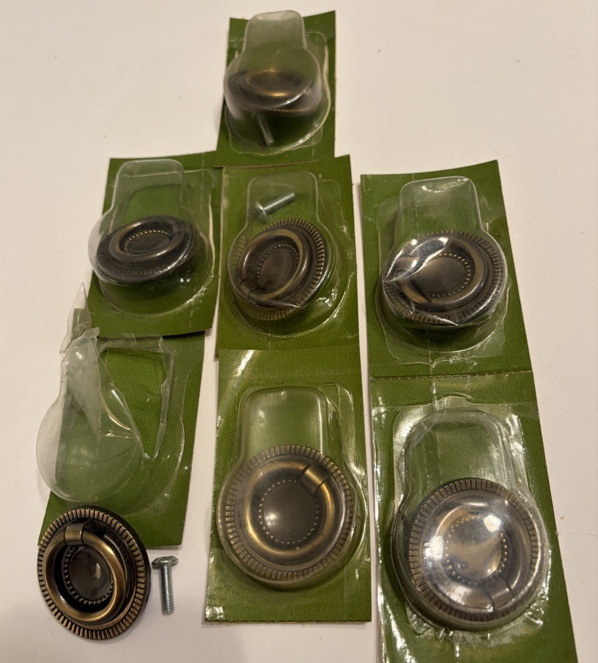 7 NOS Vtg MCM Sears Craftsman Antique English Round Drop Drawer Pulls 1.5”