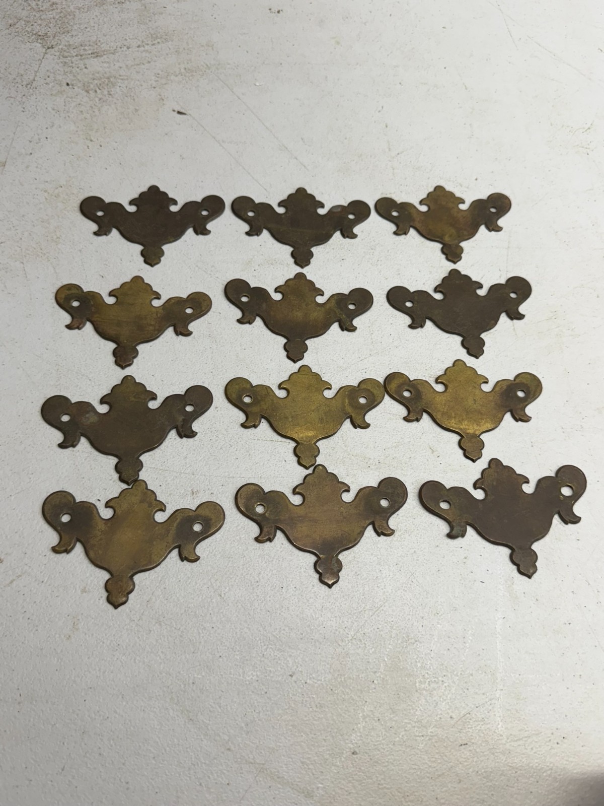 Antique Chippendale Brass batwing set of 12 old surface hardware restoration