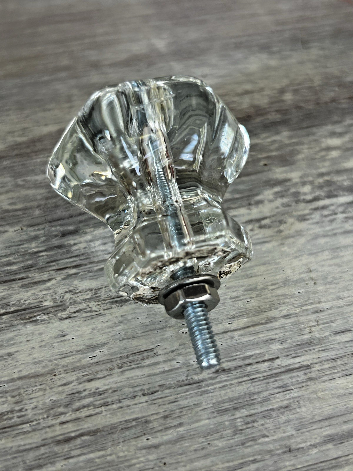 Vintage Glass Pull Knob Hexagon 1 1/2″ New Hardware (2a)