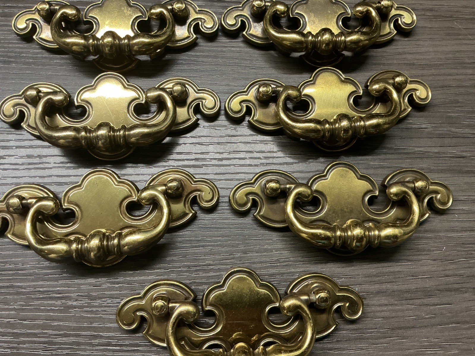 7 VINTAGE Keeler Brass KBC NO8067 Chippendale Batwing Drawer Handles Pulls (33)