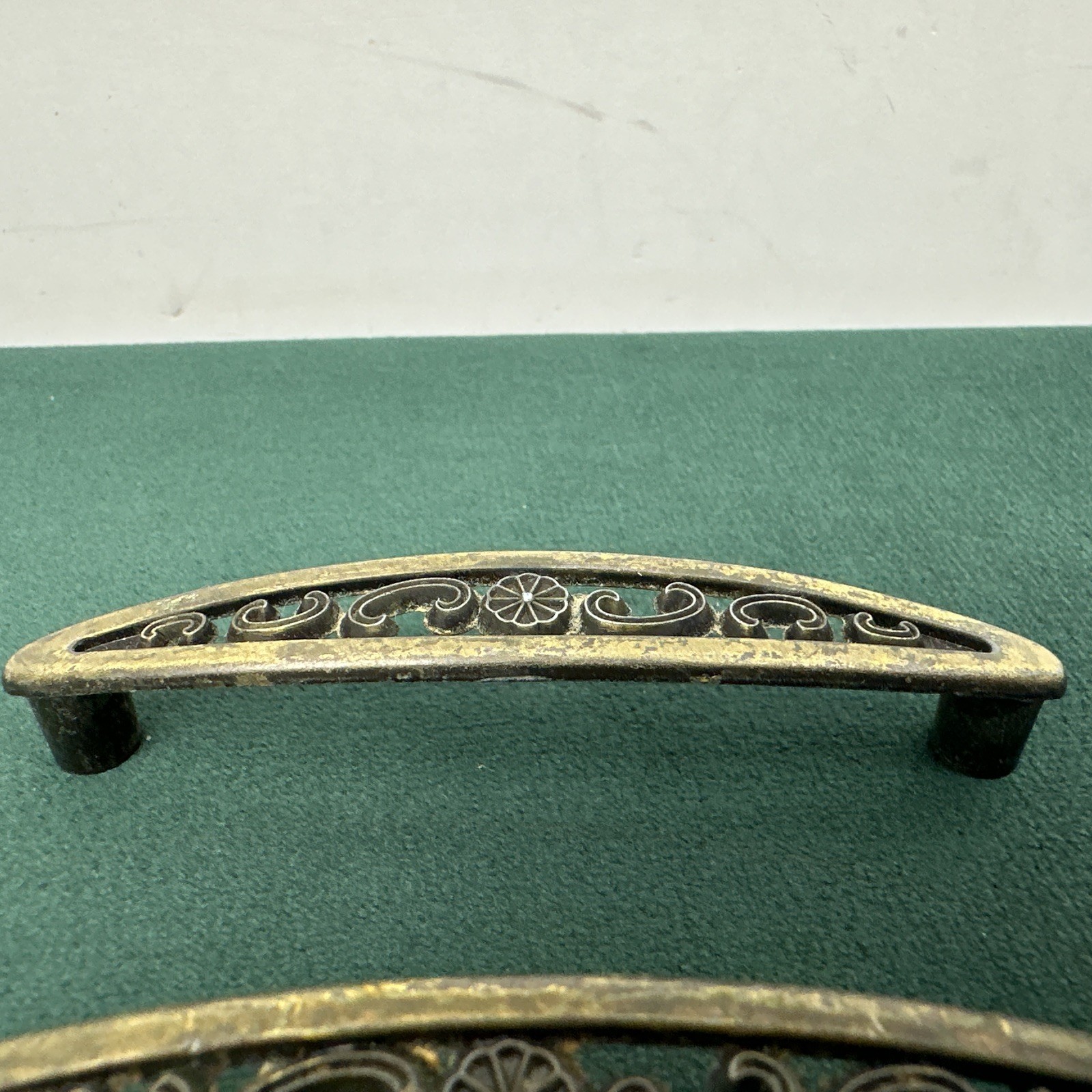3 Vintage MCM Allison 891 Antique Gold Floral Filigree Pull Handle 3″ OC