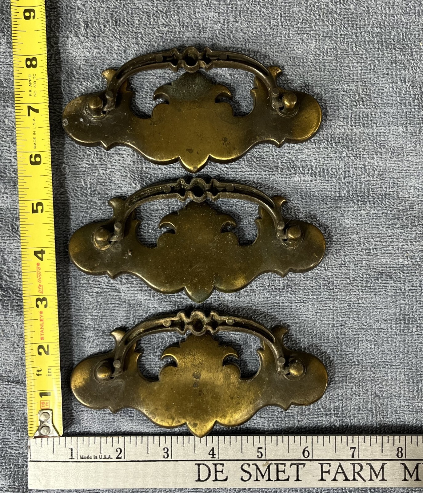 Vintage Drawer Handle Pulls – Large Drop Bail Pull Handles – Brass – Set of 3