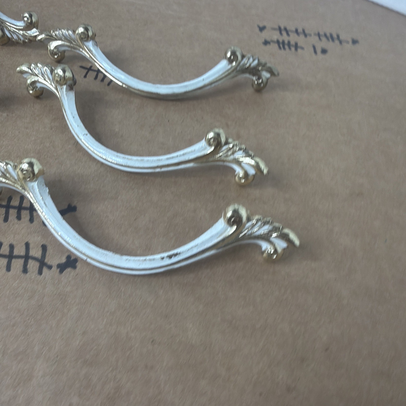 6 Vintage JB French Provincial MCM Antique Brass w/ White Drawer Pulls