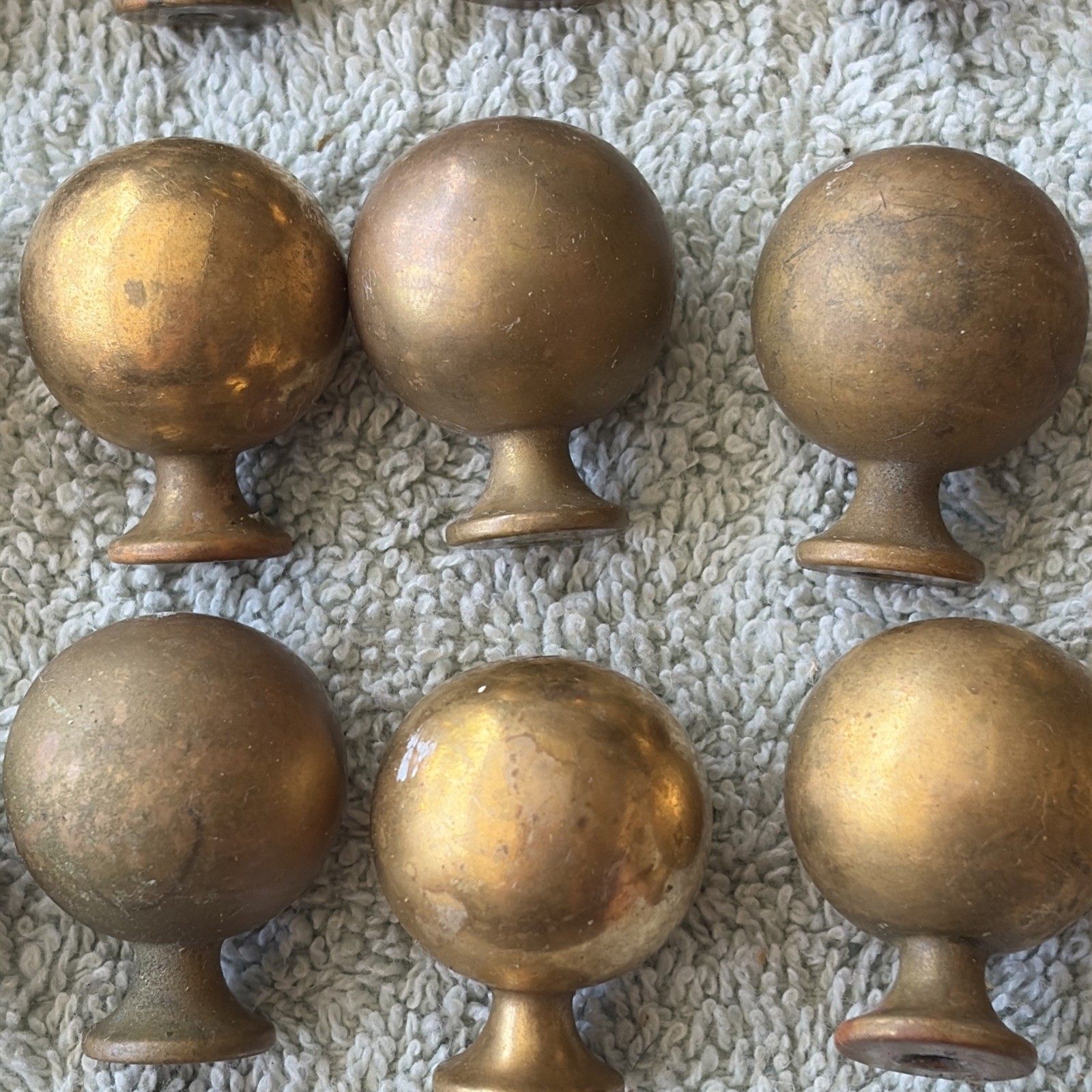 44 Brass Drawer One Inch Pulls, Round Cannon Ball Style Nice Patina!