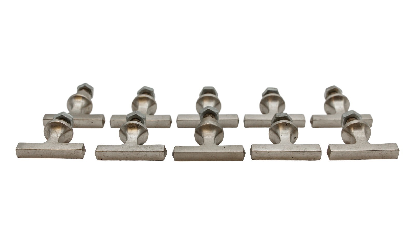 Set of 10 Vintage Modern T Shaped Brushed Nickel Drawer Cabinet Knobs