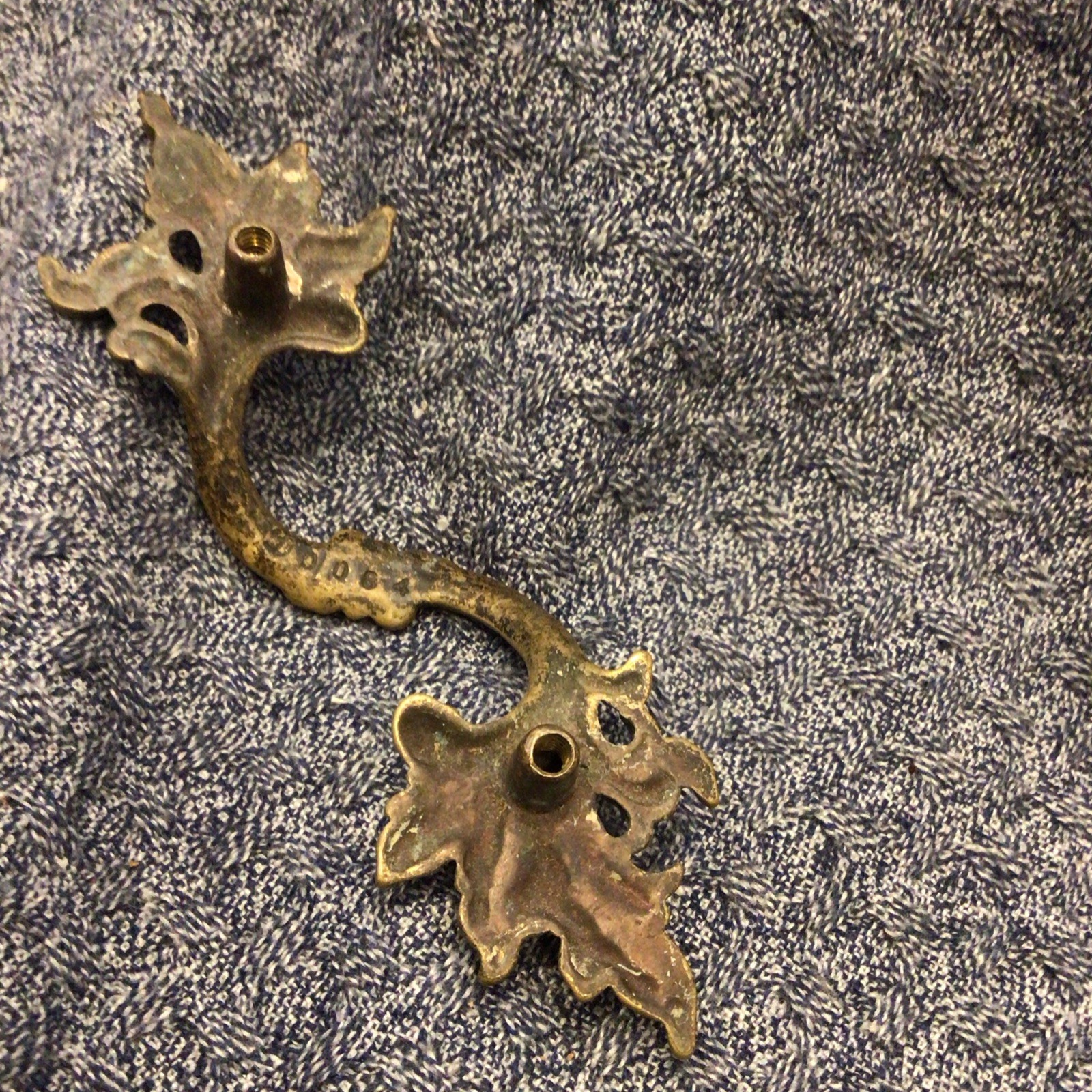 Antique French Brass Leaf Scroll Ornate Drawer Pull Handle
