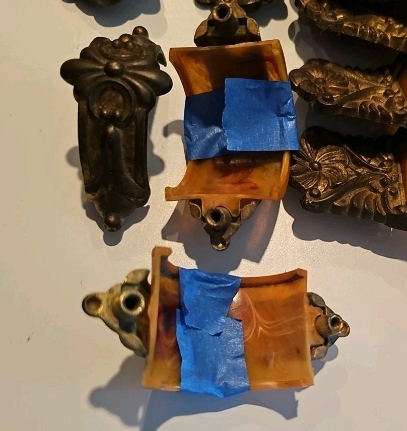 6-2 piece. Art Nouveau heavy brass drawer pulls/handles 6″ x 2″ VTG Bakelite