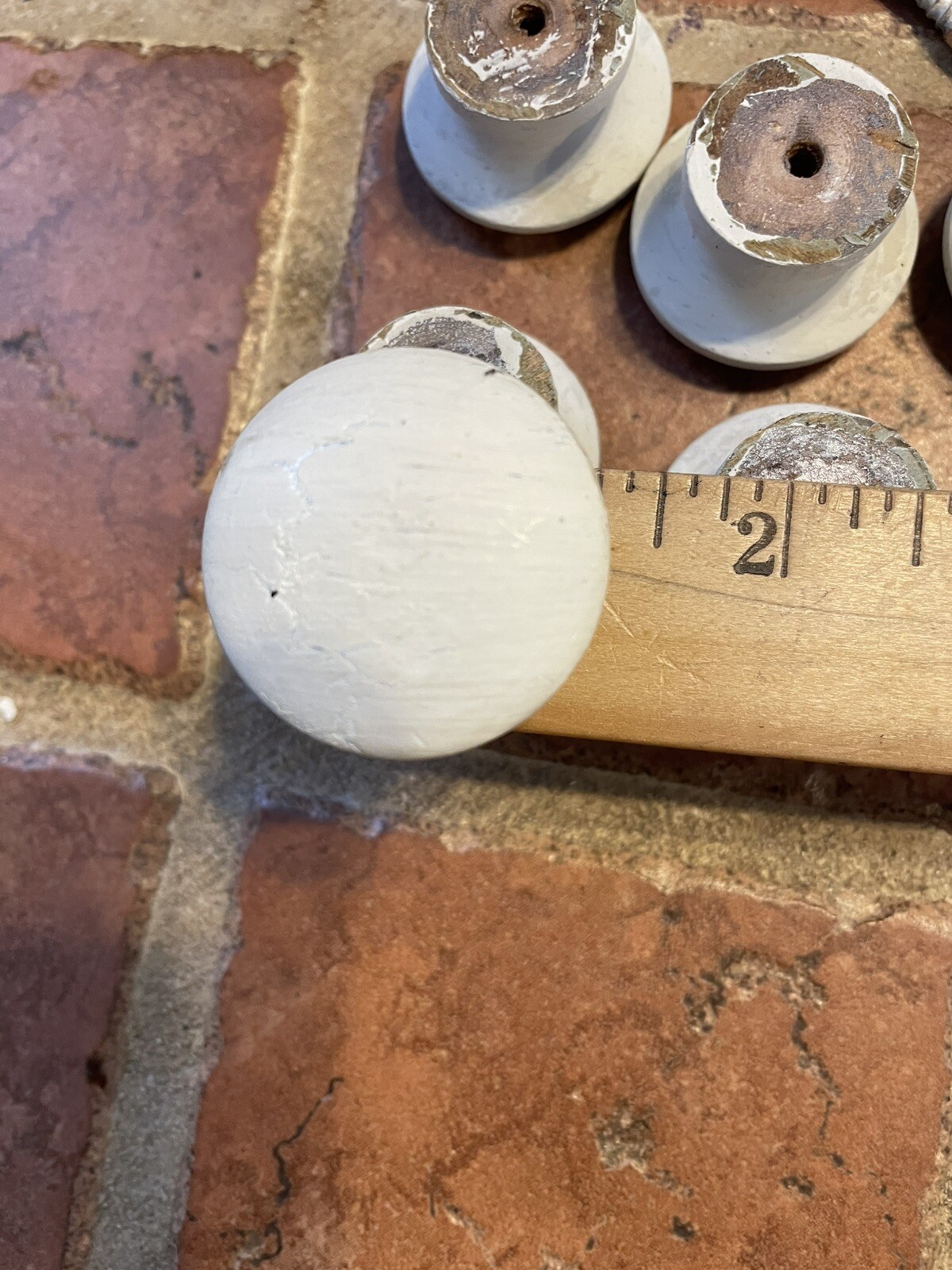 VIntage LOT of 10 Painted White Wood Cabinet Mushroom Knobs Drawer Pulls 1 1/2”