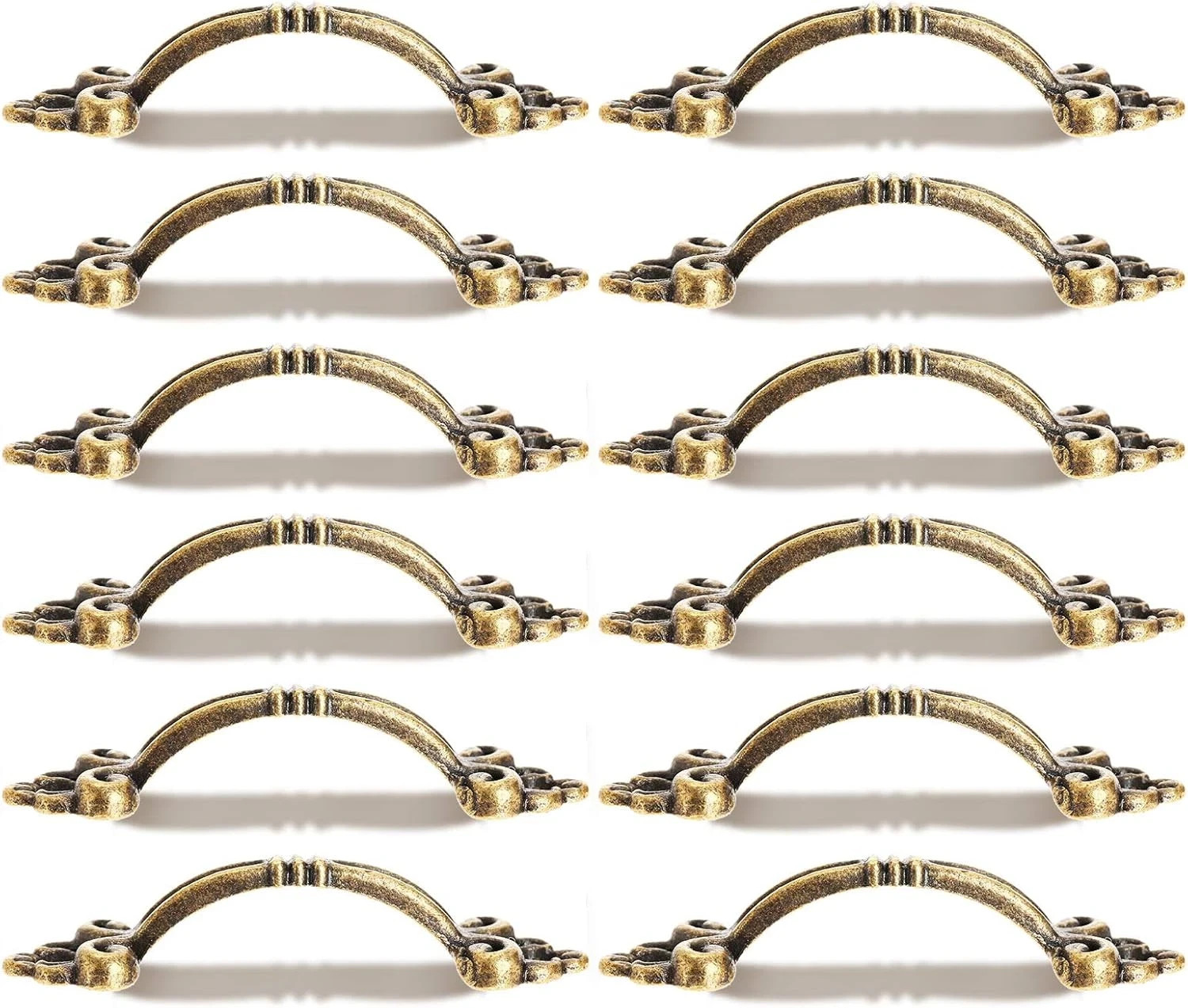 12Pcs Antique Brass Drawer Pulls, Small Vintage Decorative Cabinet Handles Knobs