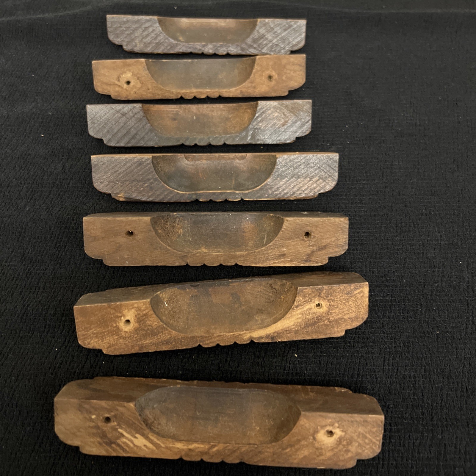 Set 7 Vintage Mid Century Modern Wood Cabinet Drawer Pull Handles