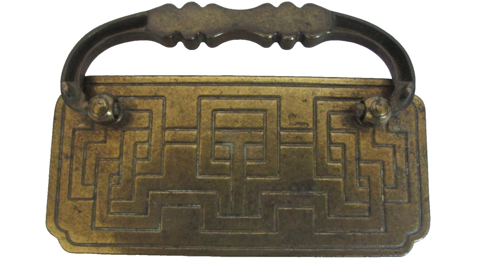 VTG Brass Drawer Pulls w/Geometric Design Set of Four Original Screws Included
