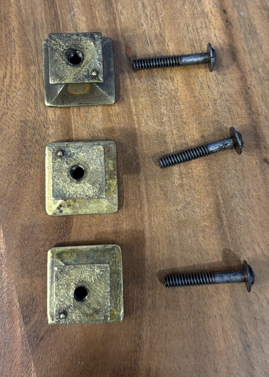 Set of 3 Antique/Vintage Solid Brass Mission Style Drawer Pulls Square Beveled