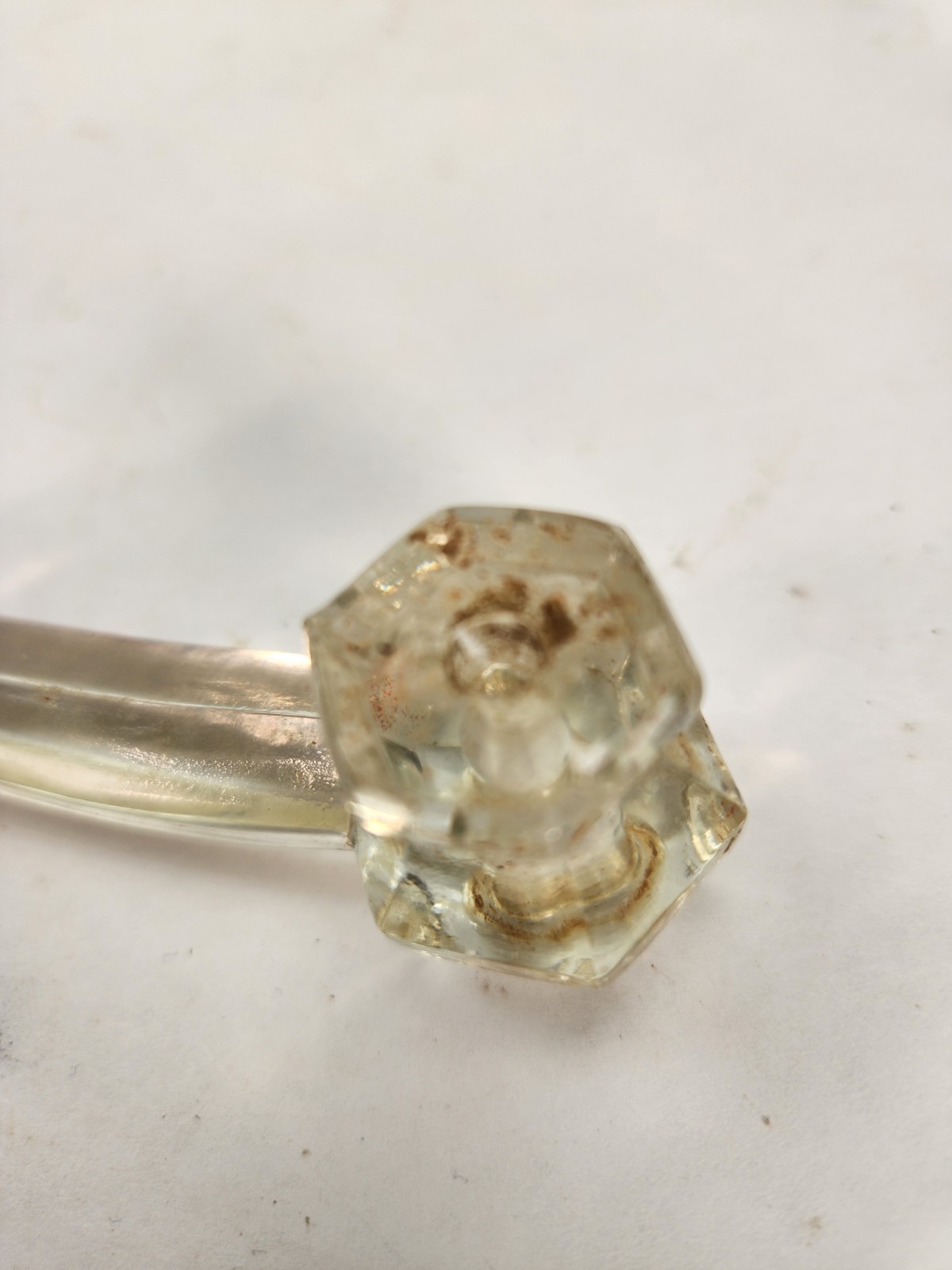 Antique Clear Glass Drawer Pull 3” OC Hexagon 6 Point Cabinet Knob 4.25”