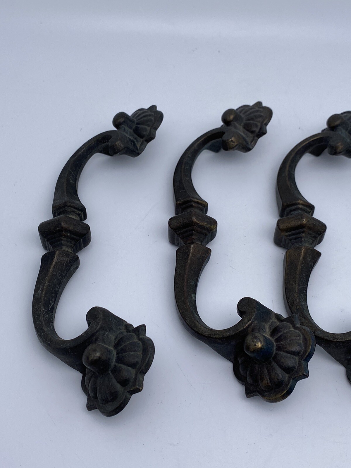 Set of 5 Vintage Antique Ornate Brass Drawer Pulls Handles 7″ Original Patina