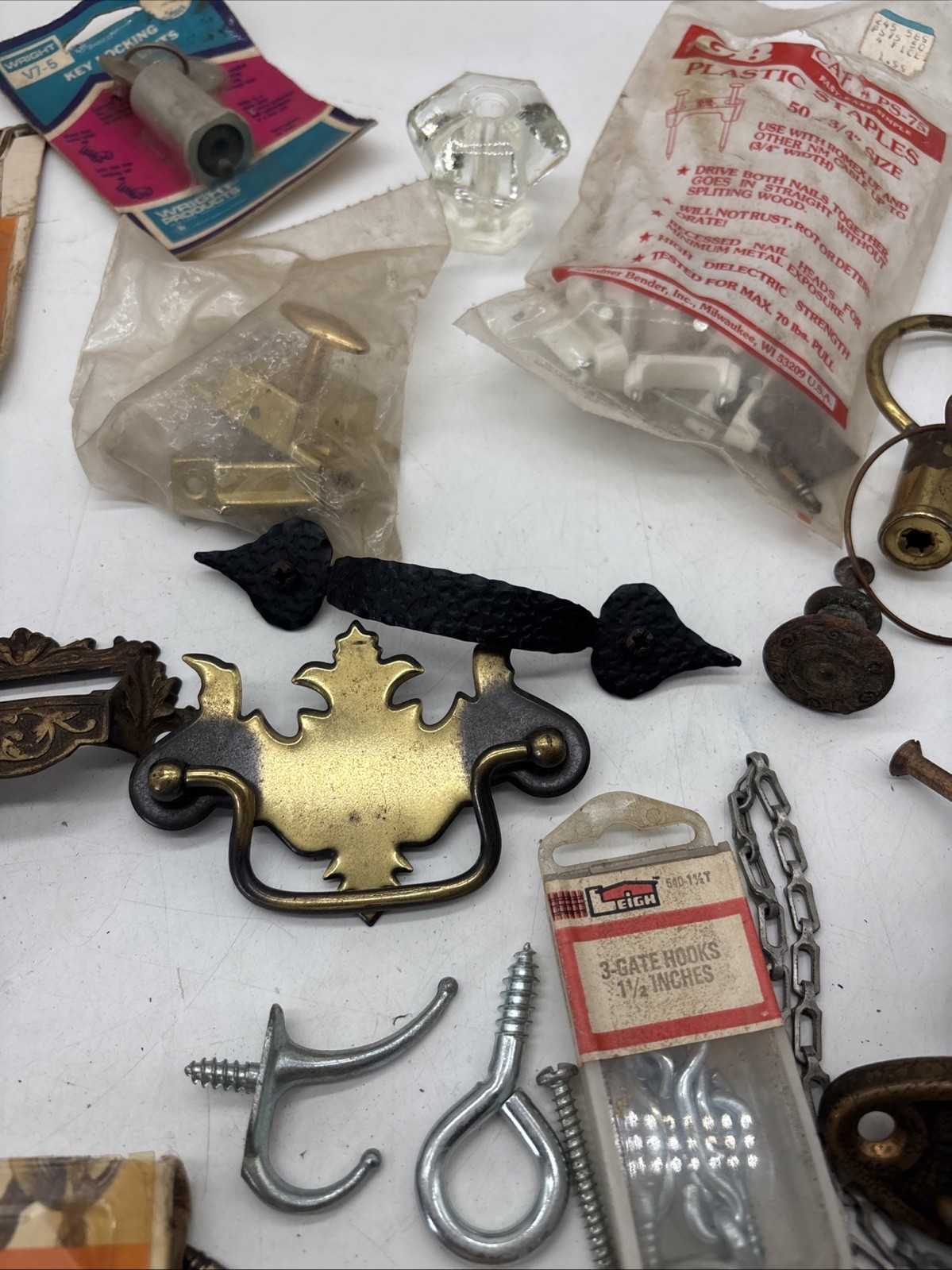 Lot of Mixed Hardware Furniture Drawer Pulls Handles Metal Brass Bolts Hooks